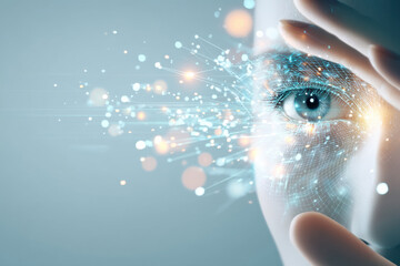 human eye with binary code background