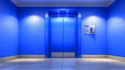 Blue Metallic Elevator in Building Interior with Modern Design