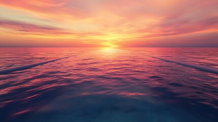 Fototapeta premium Serene Sunset Over Tranquil Ocean Waters with Vibrant Colors and Smooth Waves Reflecting Sky