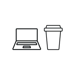 Laptop and drink set icon symbolizes work-life balance, digital lifestyle, and modern workspace vibes.