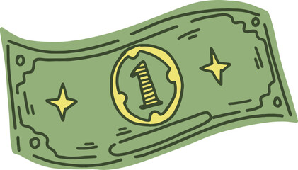 Green one dollar bill illustration