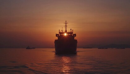Fototapeta premium Silhouette of a vessel at sunrise