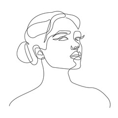 Abstract Female Face One Line Drawing. Minimalistic Sketch Linear Design of Simple Woman Portrait for Logo, Beauty Design, Prints, Social Media, Web. Vector Illustration
