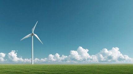 Renewable energy production wind turbine in green field digital art bright sky aerial view sustainable future