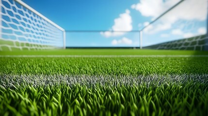 Lush Green Grass Field with Soccer Goal Under Clear Blue Sky