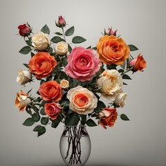 Lush peach roses and textured eucalyptus create a classic, romantic bouquet. Generative AI
