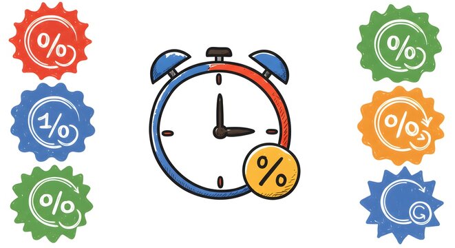Limited time offer stylized vector illustration with alarm clock and discounts
