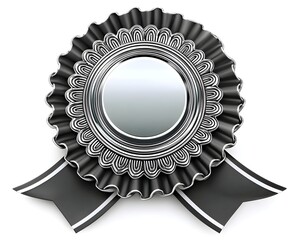Silver rosette with black ribbon, blank center for text or logo