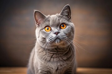 Adorable Gray British Shorthair Cat Portrait Stunning Eyes and Serene Pose