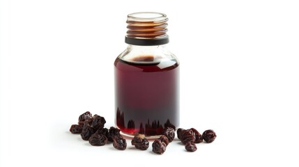 Dark Currant Extract in a Glass Bottle with Dried Currants