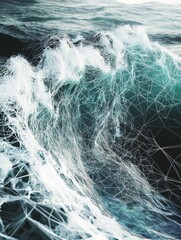 Ocean wave crashing with white foam and dark blue water.