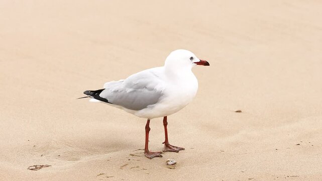 Red-billed Gull Strolling on Great Ocean Road Beach