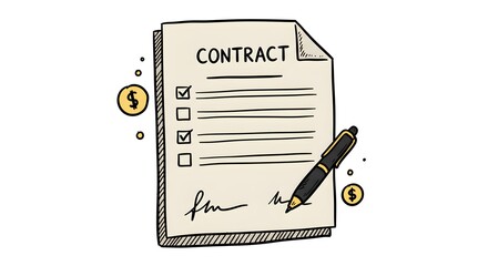 Hand Drawn Contract with Checkboxes and Signature Concept Illustration