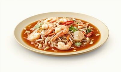 Spicy shrimp salad on plate, studio shot, food photography, recipe website