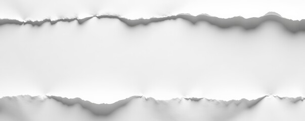 Fototapeta premium Close up of ripped white paper edges with shadow, textured surface, artistic layout, creative design, creative, blank, vintage