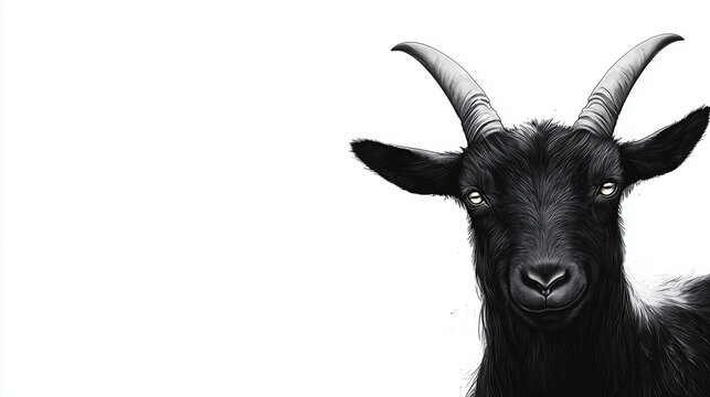 Black goat banner design with sharp eyes and sturdy horns, dramatic lighting effects to highlight its fur and muscle texture