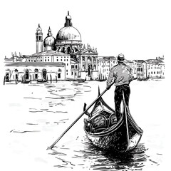 Gondola on canal, Venice, Italy sketch. (1)