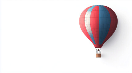 Fototapeta premium Hot air balloon banner design with one big red and blue balloon with soft shadow, empty space in the middle for text