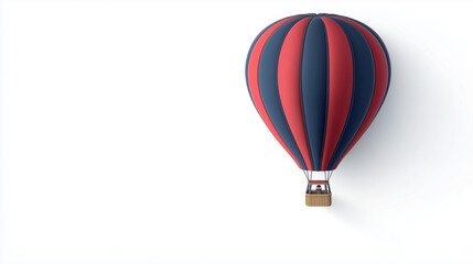 Obraz premium Hot air balloon banner design with one big red and blue balloon with soft shadow, empty space in the middle for text
