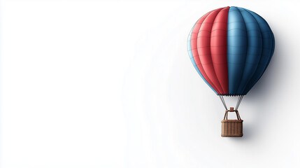 Fototapeta premium Hot air balloon banner design with one big red and blue balloon with soft shadow, empty space in the middle for text