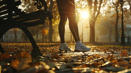 Athletic man stretching legs on park bench after long distance race, exhausted marathon runner recovering from intense workout, fitness and endurance concept.