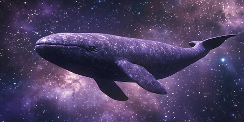Fototapeta premium Whale swimming in space among stars, ideal for dreamy imagery or artistic project concepts