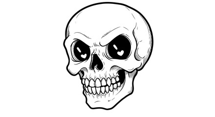 Fototapeta premium Intricate line art: A skull with endearing heart-shaped eye reflections