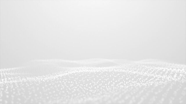 White background of abstract wave digital particle flow, virtual world of the future with clean energy, white background of particles, 3d animation of virtual space in 4k