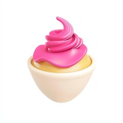 Cartoon Cupcake with Pink Frosting Illustration Isolated on White Background