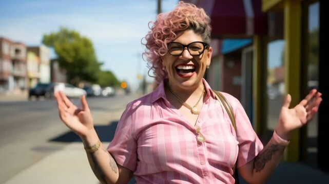 LGBTQ person talking on a street