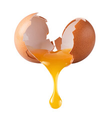 cracked egg with yolk dripping, Isolated on Background