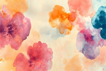 A watercolor painting of abstract floral shapes in warm and cool tones.