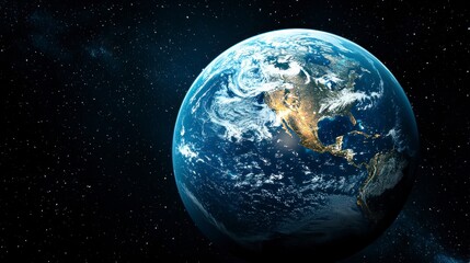 Fototapeta premium Stunning Realistic Photography of Earth From Space with Starry Background Perfect for Wallpapers and Artistic Projects