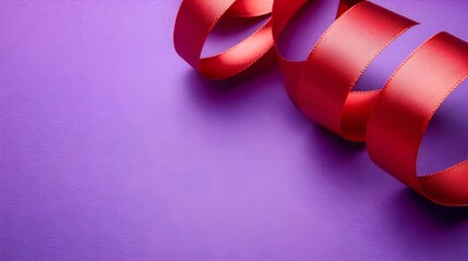 Close-up of Red Ribbon on Purple Background for Decoration