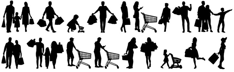 Crowd of people shopping silhouette 