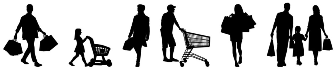 Happy people shopping concept silhouette