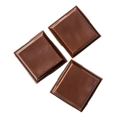dark chocolate pieces on white background