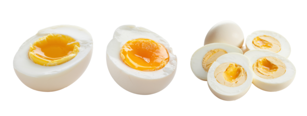 hard boiled eggs, sliced, isolated on white background.