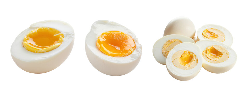hard boiled eggs, sliced, isolated on white background.