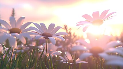 Obraz premium Soft Focus on Spring Wildflowers in Nature Background at Dusk