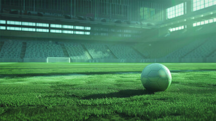 Fototapeta premium UEFA Championship football match scene with a ball on the green pitch
