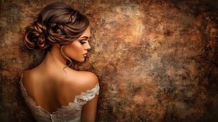 Elegant Brunette Woman Portrait Against Textured Background