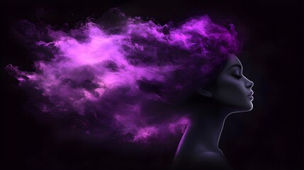 Woman Surrounded by Dark Atmosphere and Pink Hair in Profile View