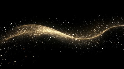 黒い背景と金色に輝くキラキラした粒子が波の様に舞うCG画像	