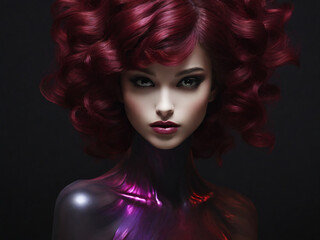 Fototapeta premium beautiful 2d girl in black cherry style makeup AI generated