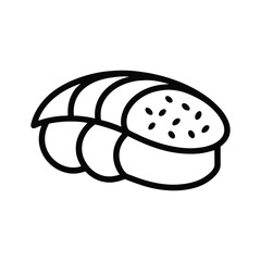 Black and white sushi with raw fish topping in line art on white background.eps