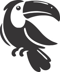 Toucan Bird Silhouette: A stylized silhouette of a vibrant toucan bird, perched gracefully and displaying its distinctive curved beak.  