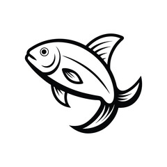 Black and white line art of rui fish (rohu) side profile on white background.eps