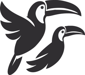 Obraz premium Tropical Toucans Duo: A pair of simplified toucan illustrations showcases the vibrant tropical avian, perfectly isolated against a clean backdrop.