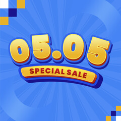 05.05 Special Sale Banner 3D with Bold Yellow Text on Blue Background